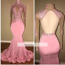 Розовое платье для выпускного с подолом в виде русалочьего хвоста с аппликацией кружевные с открытой спиной Вечерние Maxys Длинные вечерние платья для выпускного вечера Robe De Soiree