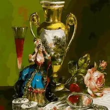 Картины сделай сам по номерам натюрморт цветы Золотая бутылка декоративные картины для дома уникальная живопись картина для гостиной 40x50 см