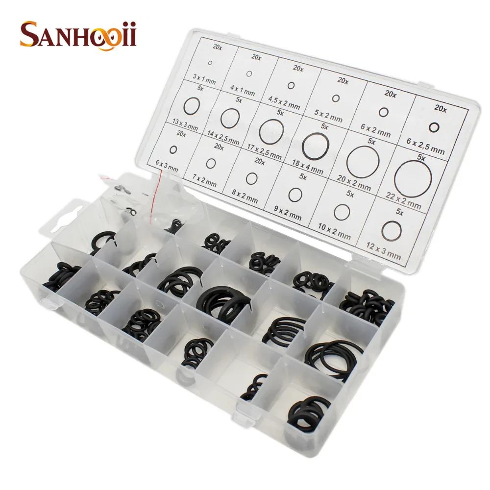

Quality 225Pcs 18 Sizes O-ring Kit Black Metric O ring Seals Nitrile Rubber Standard O ring Gaskets oil resistance