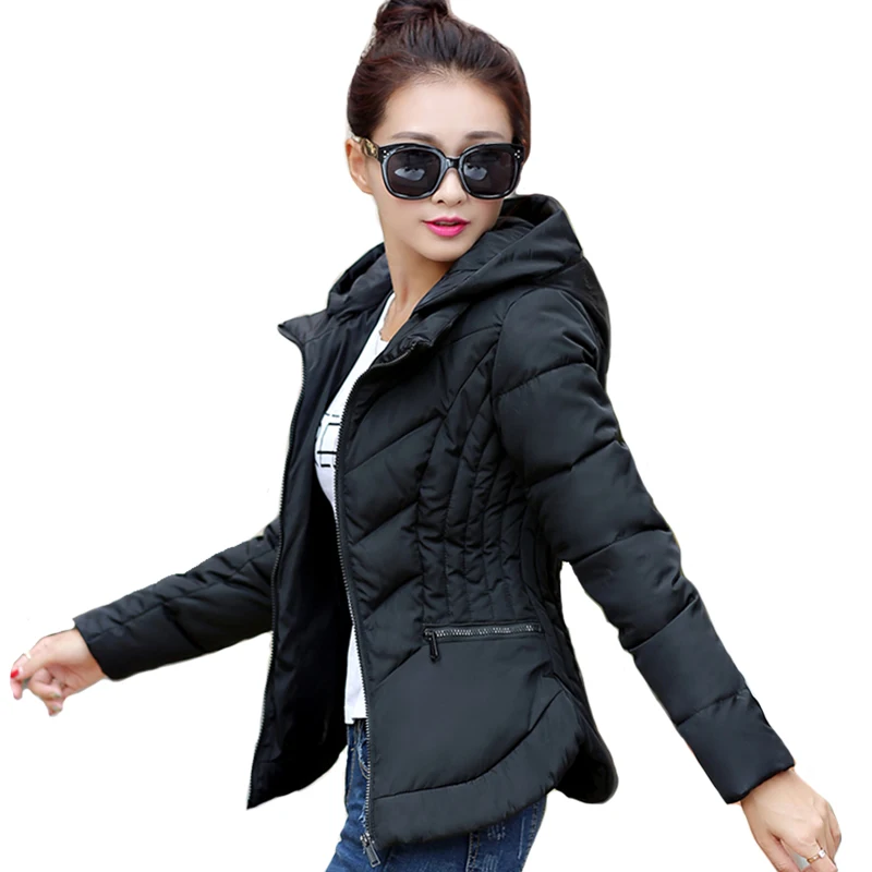 2019 Fashion Short Winter Jacket Women Slim Female Coat Thicken Parka Cotton Hooded Fur Collar candy-colored Ladies Jacket