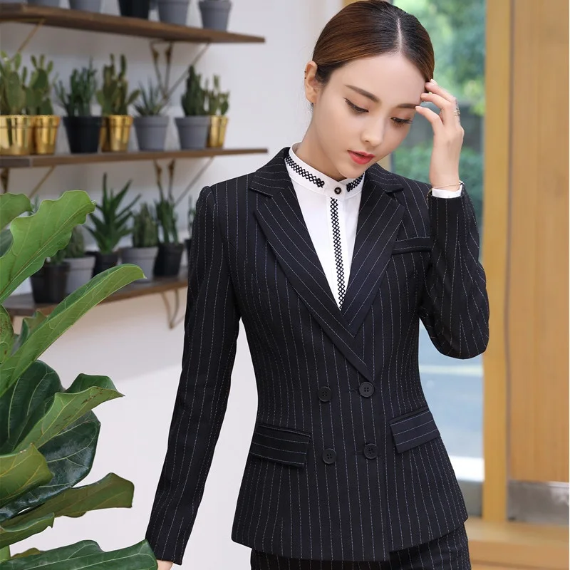 Slim Fashion Striped Long Sleeve Autumn Winter Blazers