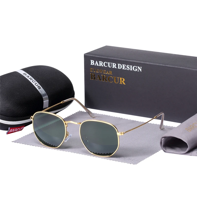 BARCUR Retro Hexagonal Round Metal Sunglasses BC3549