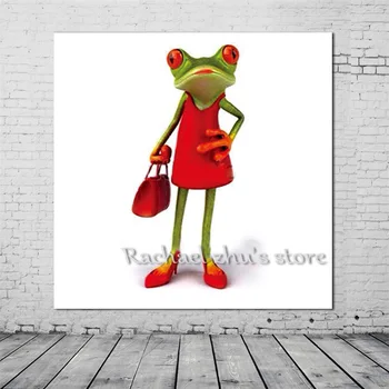 

Hand Painted Modern Cartoon Lovely Fashion Frog Oil Paintings On Canvas Animals Wall Art Picture Children's Room Home Wall Decor