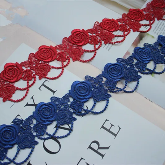 

5.5cm 2.16"-3yards/lot DIY Craft Water Soluble Red,Royal Blue Embroidery Lace Trim,Venise Lace Trim ,Beautiful Lace