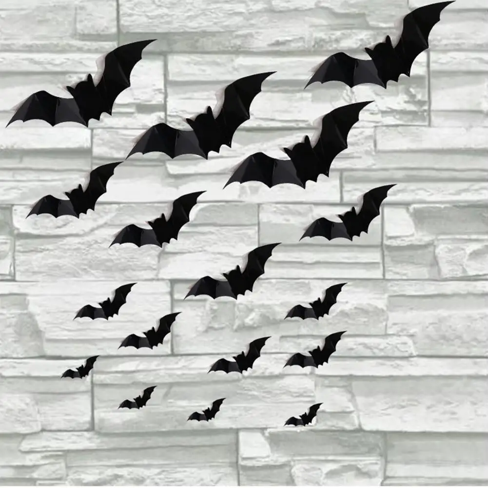 Hot 16Pcs 3D Horrible Bat Shape wall decor cute bat wall stickers Home Decor Decals Wall Stickers Halloween party decorations