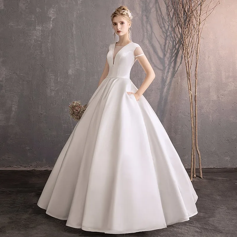 Simple Wedding Gown With Pocket White Princess Wedding Dresses