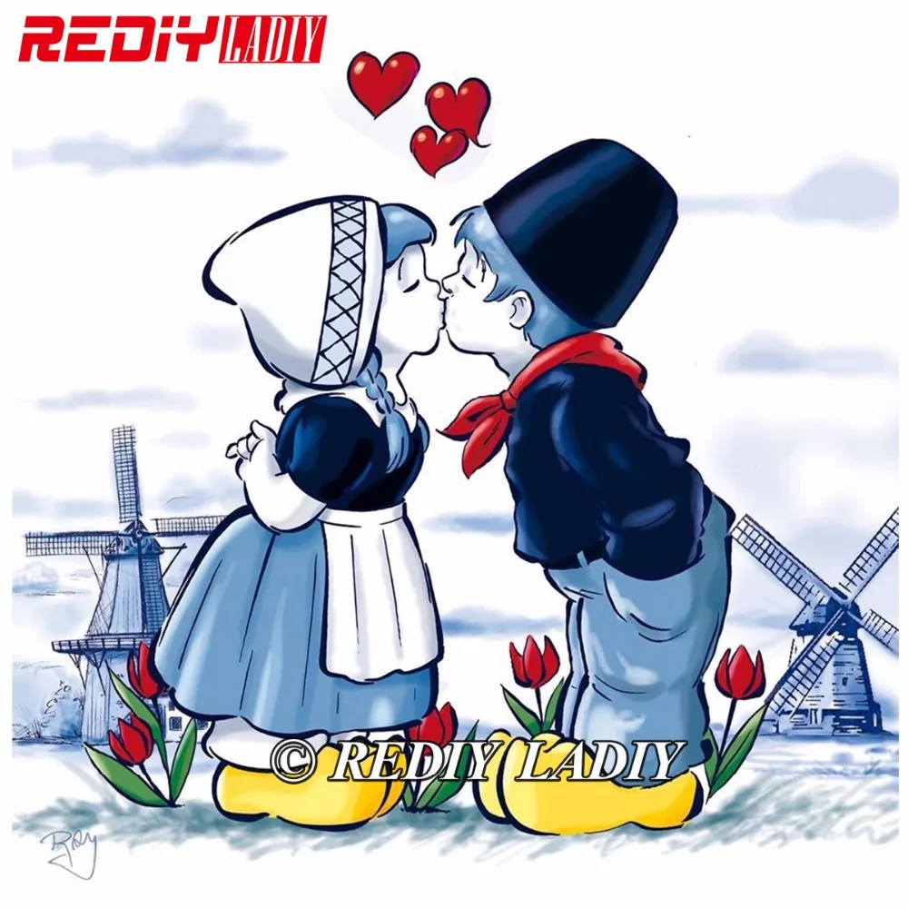 

REDIY LADIY DIY Diamond Painting Holland Windmill Kiss Resin Needlework Home Decor Full Rhinestone Mosaic 5D Diamond Embroidery