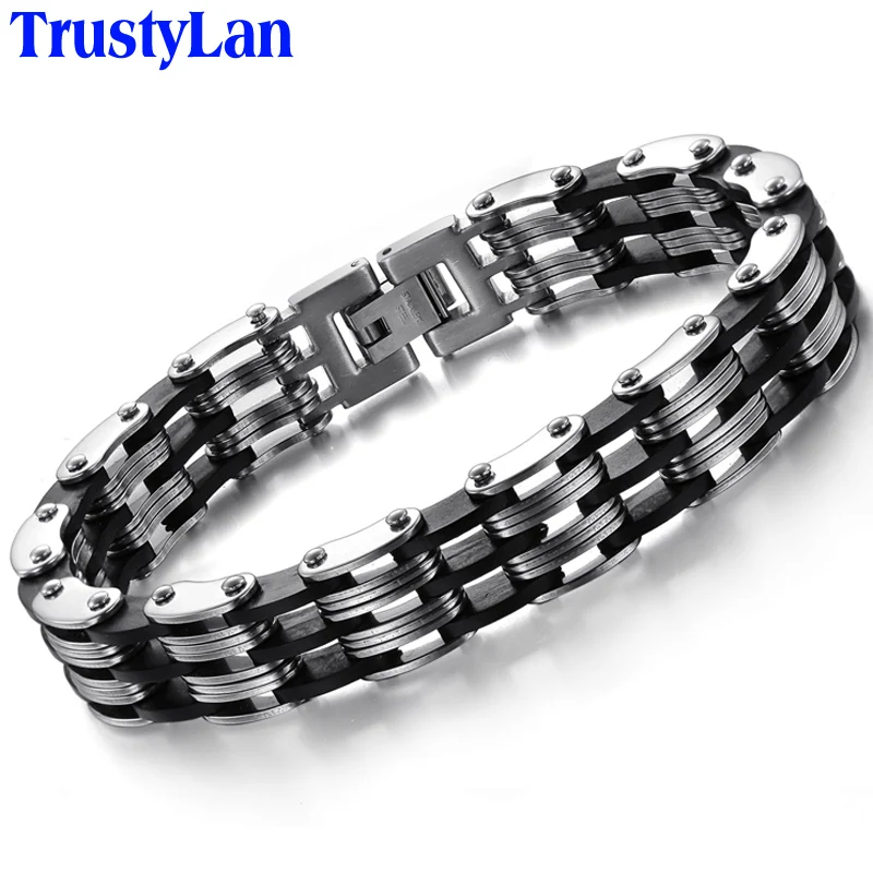 

TrustyLan Accessory Bracelet Men Punk Black Silicone Mens Bracelets Bangles 2018 Bracciali Uomo Link Chain Bracelets For Women
