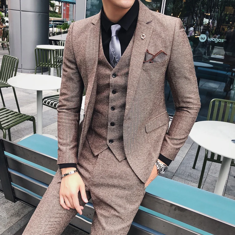 

Black Gray Mens Wedding Suits Korean Style Clothing Men Suit Slim Fit Classic 3 Pieces Work Formal Business Suit Man 2019 Q543