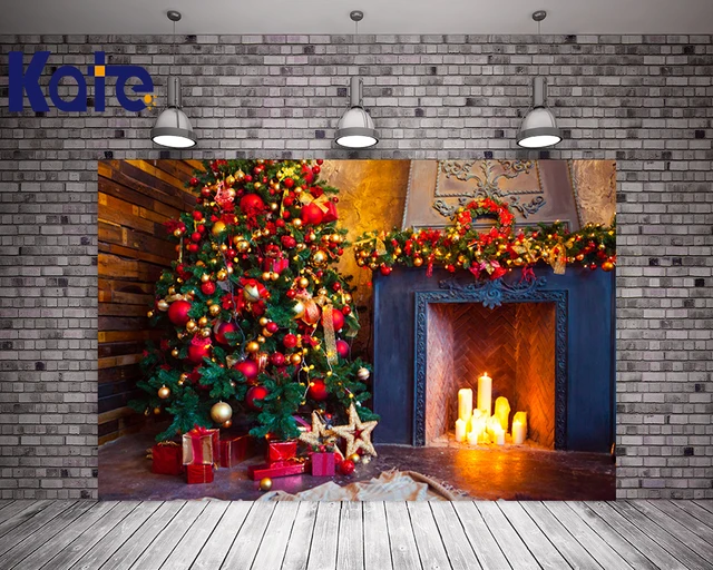 Kate No Wrinkles Christmas Backdrop Photography Colorful Christmas Tree Fireplace For Family