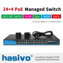 24 порта управляемый коммутатор Poe Ethernet 400 Вт управляемый коммутатор с 24 портами 10/100/1000 м Rj45 PoE 4 порта SFP fiber COMBO