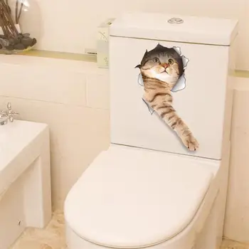 Funny 3d Hole Vivid Cats Dog Wall Sticker Toilet Kitchen Decoration Animal Decals Art Sticker Poster