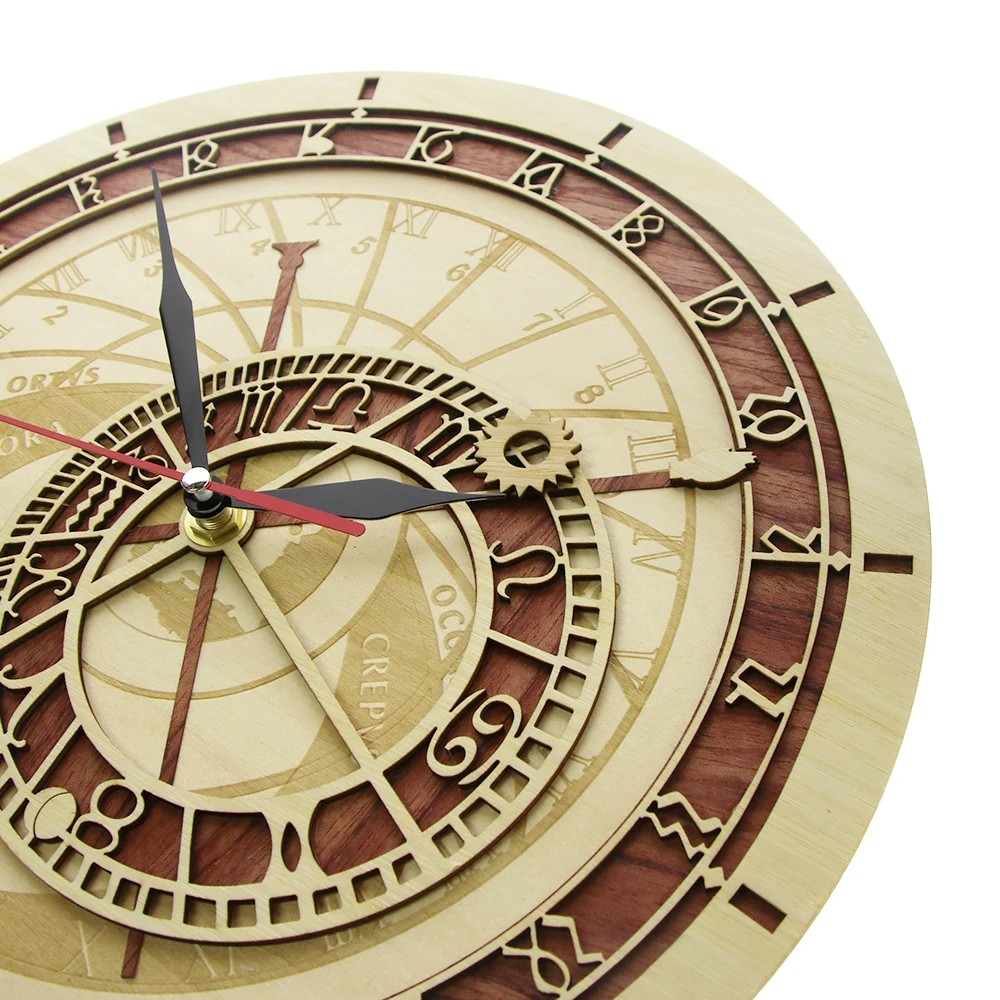 Billige Prag Astronomische Uhr in Holz Tschechische Republik Medieval Astronomie Wand Kunst Astrologie Dekorative Wand Uhr Kunstwerk Prag Geschenk