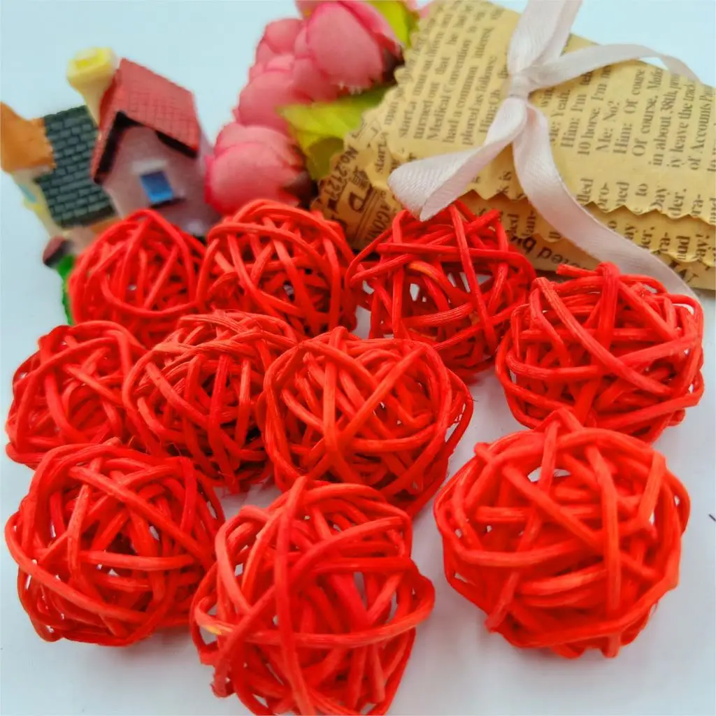 

10pcs 3cm Rattan Balls Red Sepak Takraw LED String Lights Garlands For Hotels Bar Wedding Christmas Party Decorations