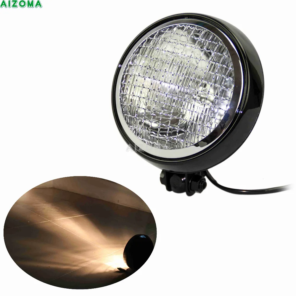 Universal 5 75 Black Mesh Grill Clear Lens Retro Headlight 12v Hi Lo Beam Motorcycles Head