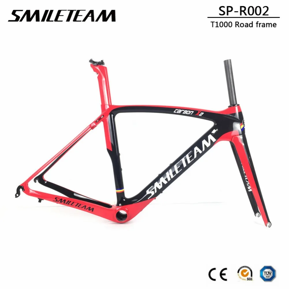 

SmileTeam 2018 New Carbon Road Bike Frame T800 Carbon Di2 & Mechanical Racing Bicycle Frameset With Fork Seatpost Headset BB386