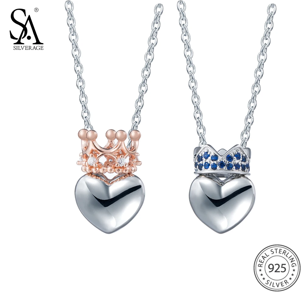 SILVERAGE 925 Sterling Silver Jewelry Rose Gold And Silver Zircon Crown Pendant Chain Necklace Mother S