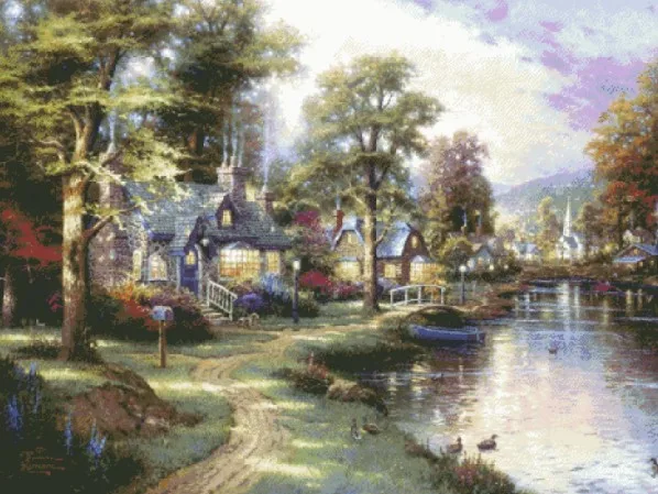 

Needlework,embroidery,DIY 4CT Unprinted Cross stitch kits,Lake Villa cottage scenic Pattern counted Cross-Stitching decor