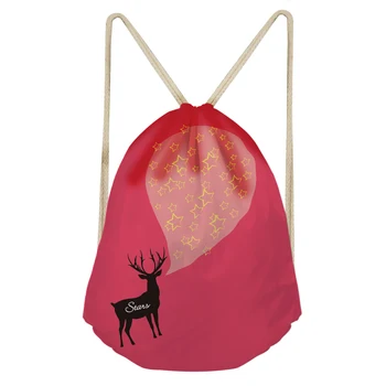 

ELVISWORDS Christmas Funny Elk Drawstring Bags Beach Storage Backpack Girls Escolar 3D Printing Travel Softback Mochila Women