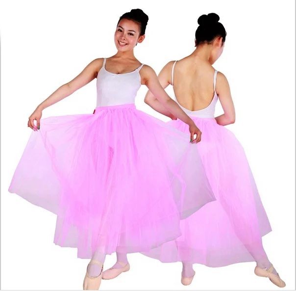 Pink/White Long Soft Tulle Skirts Adult Ballet Practice Wear Ballerina