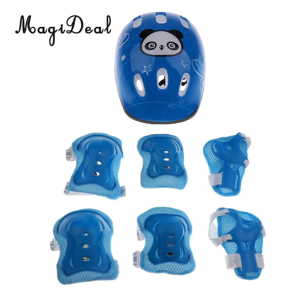 MagiDeal Soft 7Pcs Kid Child Roller Skating Bicycle Helmet Knee Wrist Guard Elbow Pad for Scooters Gokarts Skateboards Cycling 