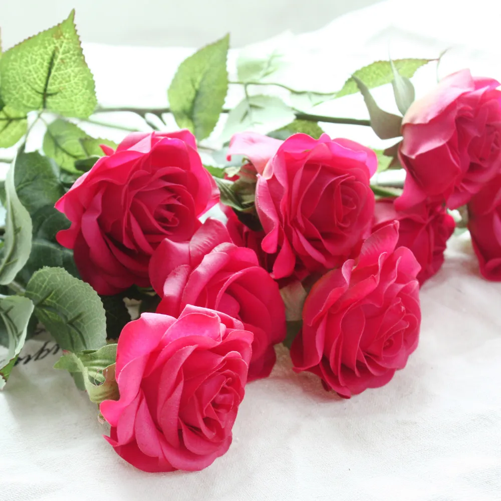6 головок настоящие весенние латексные цветы Искусственные Розы Букеты для свадебного украшения дома