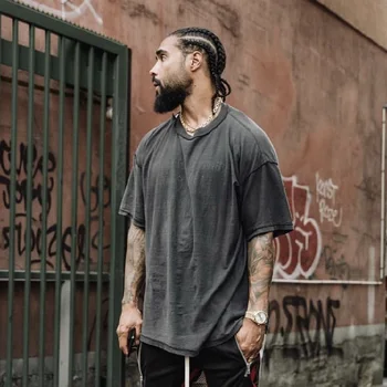 

2019 Street wear Oversized T Shirt Solid Mens Summer Loose T-shirt hip hop Cotton Heavy water wash Tshirt Kanye west Vintage