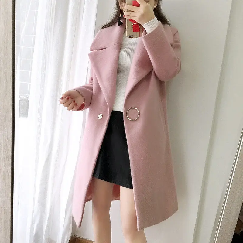 2018 White Wool Blend Coat Women Lapel Long Parka Winter Jacket Cocoon Style Elegant Woolen Coat Thicken Female Outerwear 1652