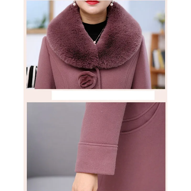 Boutique Womens winter new wool coat high-end fashion thickening warm jacket middle-aged large size Fur collar trench coatOKXGNZ