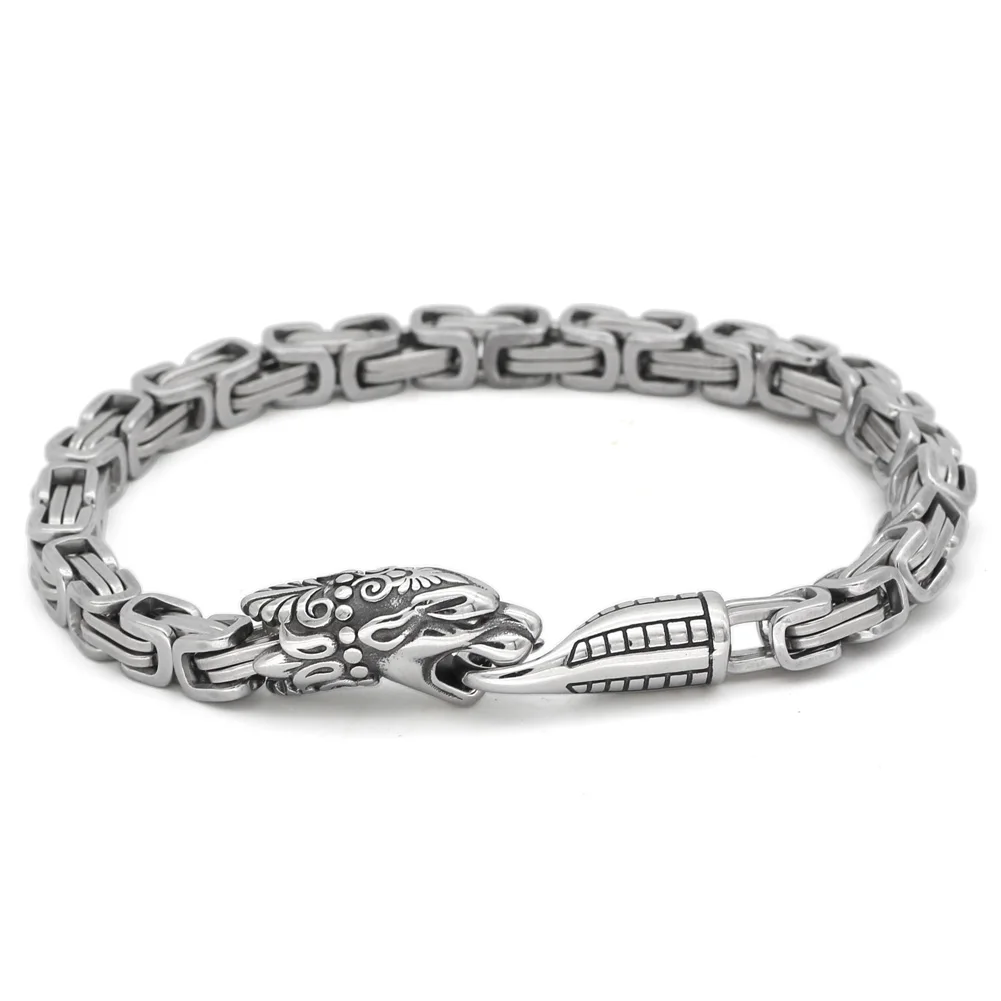 

men stainless steel nordic viking odin wolf king chain amulet bracelet -23cm