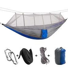 

ztgs 1-2 Person Portable Outdoor Camping Hammock with Mosquito Net High Strength Parachute Fabric Hanging Bed Hunting Sleeping