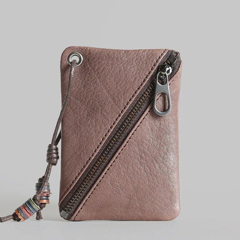 Натуральная коровья кожа на молнии маленькие кошельки для мужчин портмоне классический карман для денег Мини винтажные женские сумки для хранения монет - Цвет: Coffee