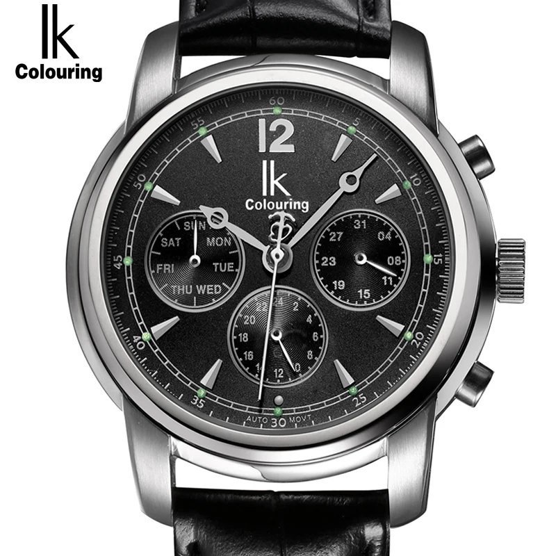 IK Colouring Automatic Self Wind Watch Subdial Hollow Back Cover Waterproof Sapphire Mirror Fashion Casual men watches