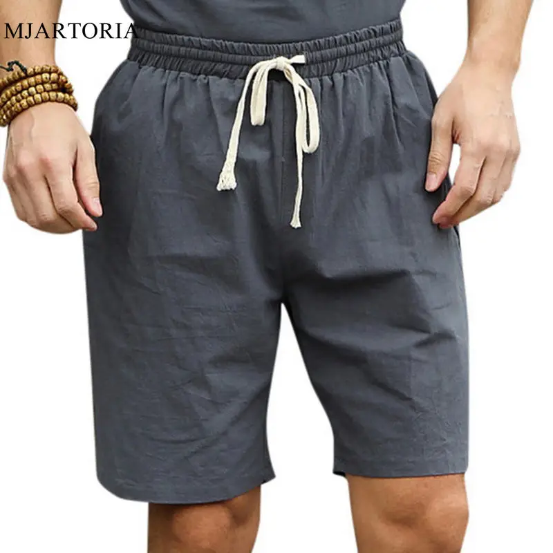 

Vintage Drawstring Waist Shorts Men Summer Straight Short Pants Casual Cotton Beach Shorts Solid 2019 Pantalones Cortos Hombre