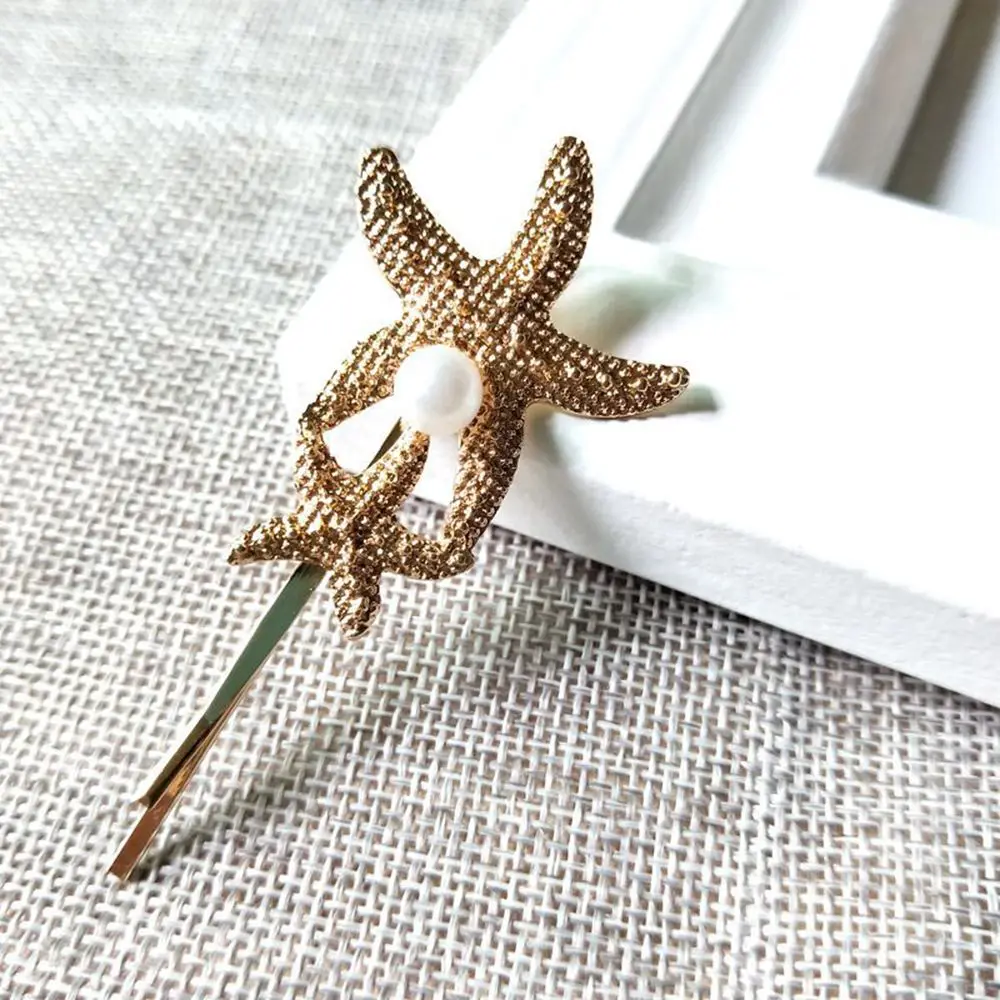 

New Fashion Women Girl Metal Star Peal starfish Side Hair Clip Pins Barrette Hair Accessories Imitiation Pearl Hairpins Dropship