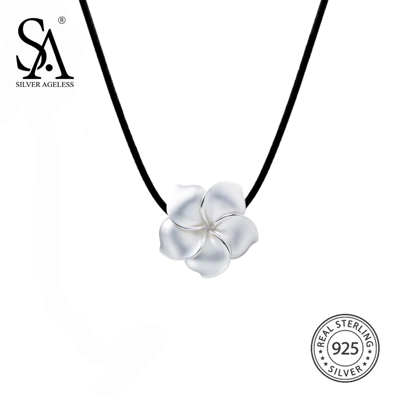 

SILVER AGELESS 925 Sterling Silver Big Flower Choker Necklaces Pendants for Women Collar Floral Fashion Jewelry Leather & Ribbon