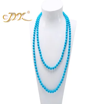 

JYX Round Blue Turquoise Long Necklace 8.5mm Women Jewerly