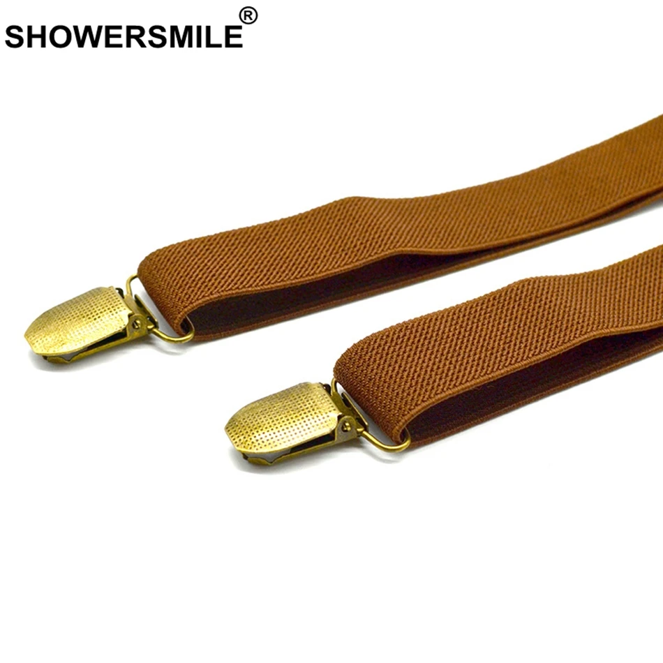 SHOWERSMILE Bowtie Suspender 4 клипы для взрослых коричневые подтяжки Для женщин пояс брюк унисекс подтяжки ремни мужские подтяжки узкие