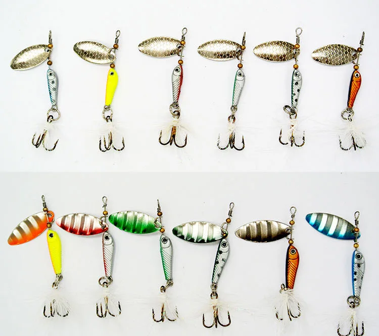 12 pièces/ensemble appâts de pêche en métal dur Jig Spinner appât avec lames mouche gabarits leurre crochets cuillère Spinnerbait plomb poisson livrai