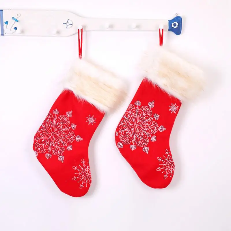 

Popular 45cm Red Christmas Socks New Year Christmas Gift Bags Xmas Snowflake Embroidery Socks Candy Bag Xmas Hanging Ornaments