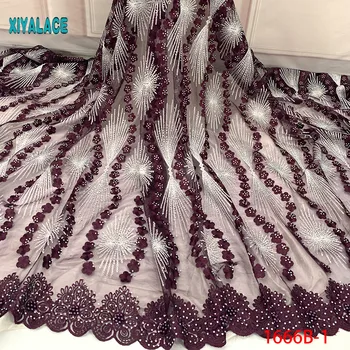 

Nigerian Beaded Lace Fabric 2019 High Quality African 3D Net Lace Fabric Wedding French Tulle Lace Material For Dress YA1666B-1