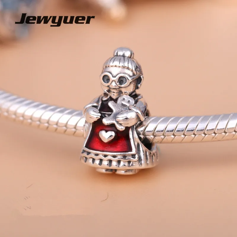 Santa Claus charms with red Enamel 925 Sterling Silver charm Fit beads Bracelet DIY gift for Christmas bracelet Jewyuer BE427 | Украшения и