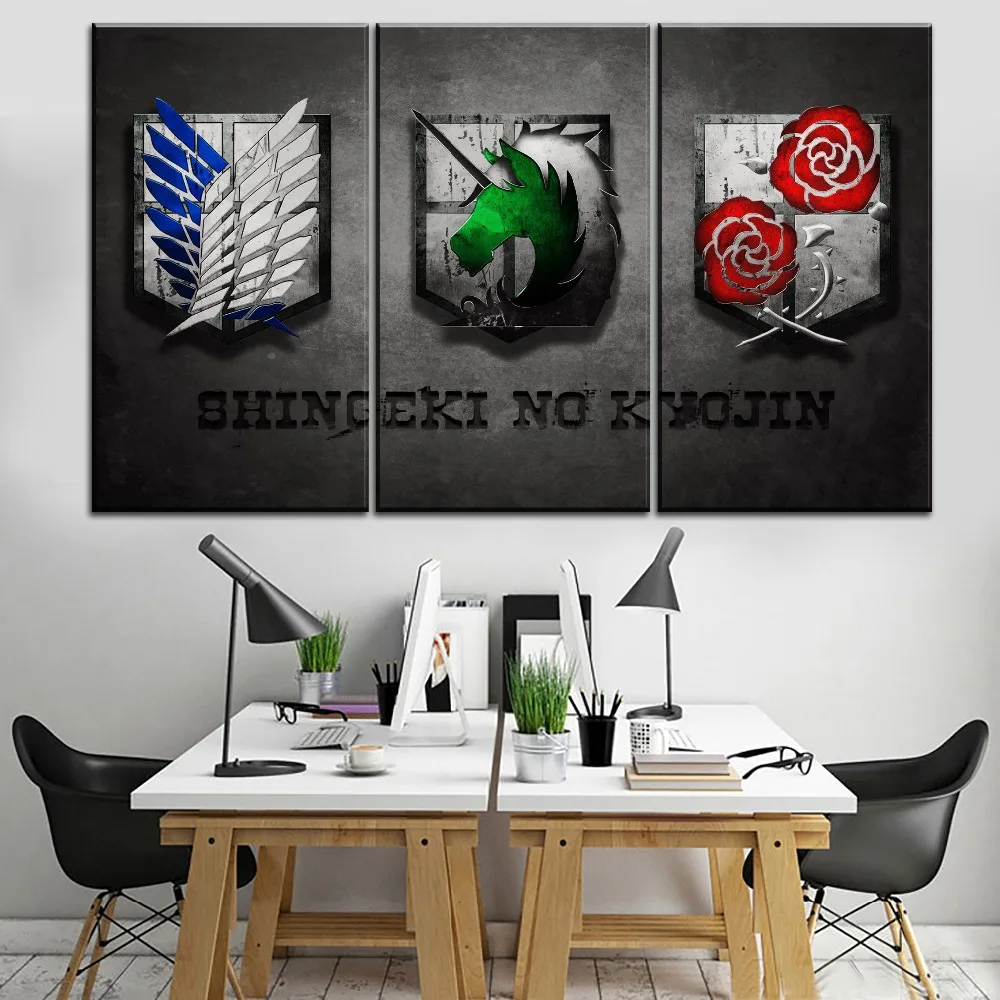 Canvas Painting 3 Pieces Anime Attack on Titan Logo Picture Office Wall Decorative Combinatorial Art Poster Modern Unique gift