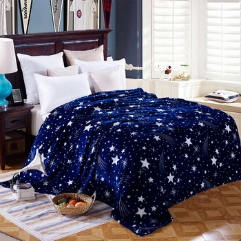 

Stars Blanket on the Bed Couch Bedspread Winter Bright Universe Flannel Blue Throw Blanket forsofa/TV/travel blanket