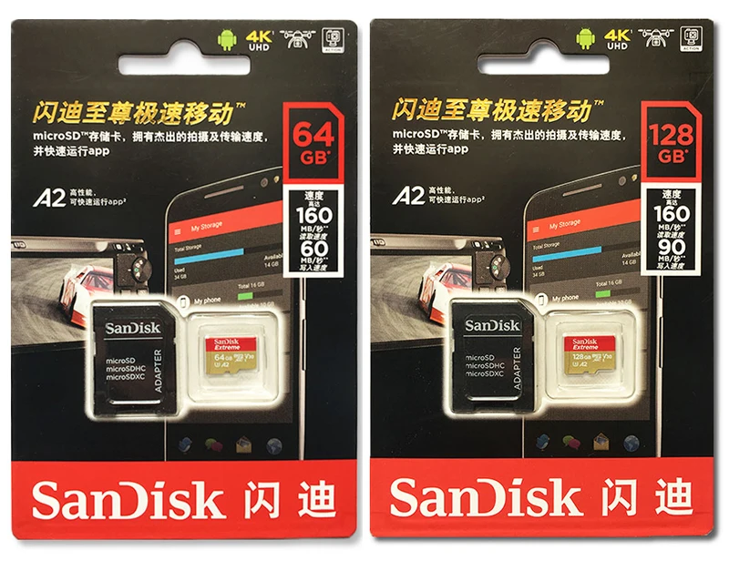 Карта памяти SanDisk, 32 ГБ, Micro SD карта, 64 ГБ, 128 ГБ, TF карта, 256 ГБ, A1/A2, C10, UHS-I, U1/U3, U3, V30, SDXC, 4 K, HD, для Samrtphone/Tablet/PC