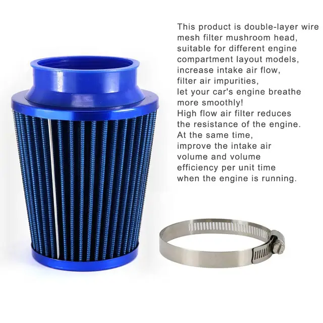New 76mm Cars Air Filter Round Tapered Blue Universal Auto Cold Air