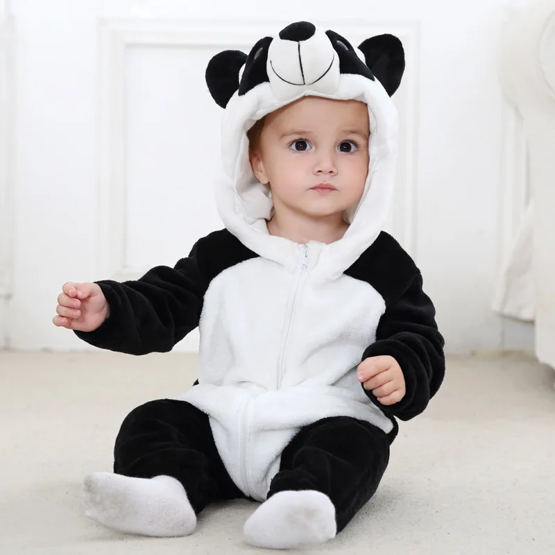 2017 Autumn Winter Flannel Baby Boy Clothes Cartoon Animal Jumpsuit