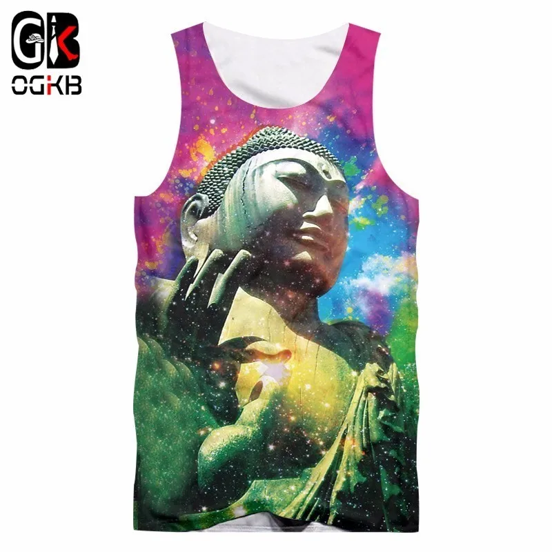 OGKB Vest Boy personality Multicolor 3D Tank Tops Printing Buddha Plus Size 5XL Clothes For Men Spring Sleeveless Shirt | Мужская одежда
