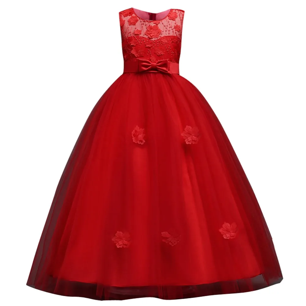 Винтажное платье с цветочным узором для девочек; длинное платье для свадебной вечеринки; платье принцессы; платье для подростков; От 5 до 14 лет кружевное Пышное Платье для девочек
