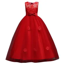 Винтажное платье с цветочным узором для девочек; длинное платье для свадебной вечеринки; платье принцессы; платье для подростков; От 5 до 14 лет кружевное Пышное Платье для девочек